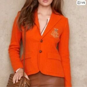 Ralph Lauren Wool Embroidered Crest Patch Bullion Blazer Jacket